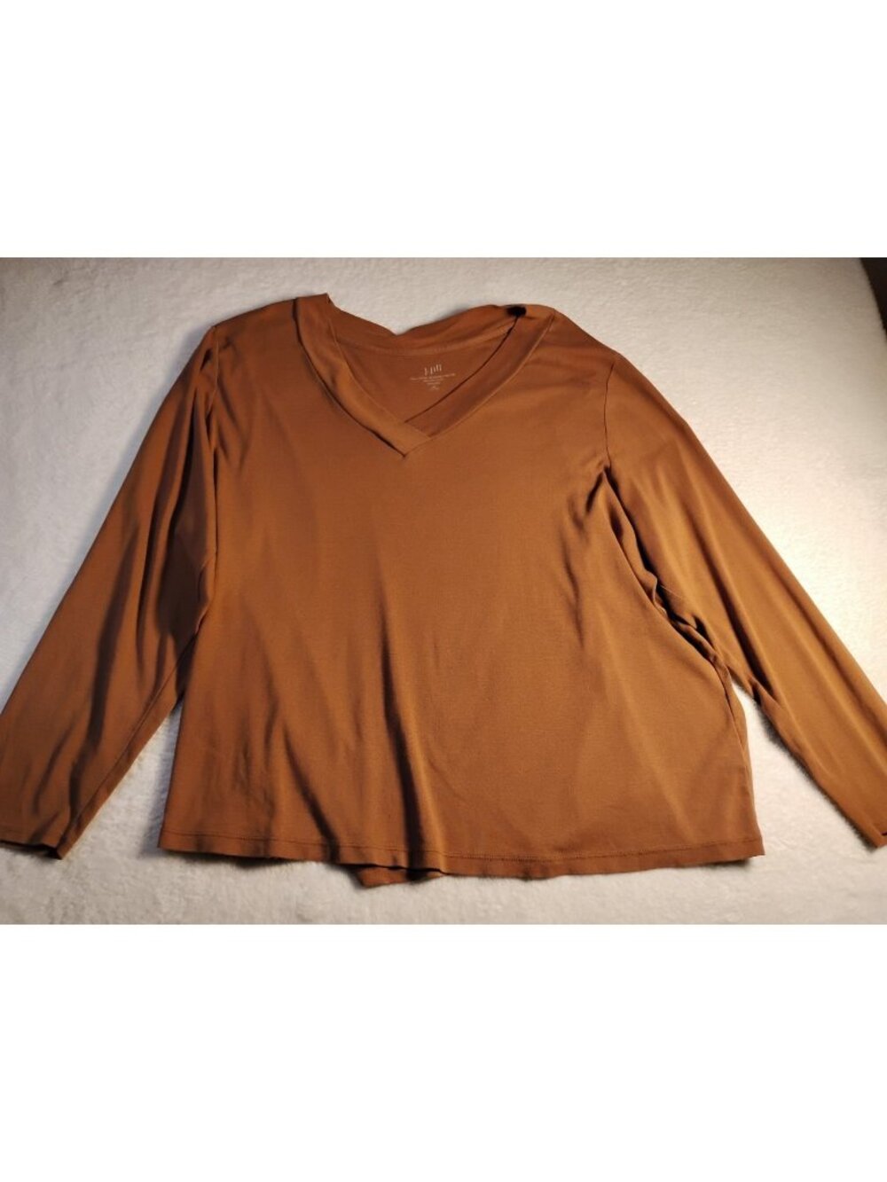 J Jill Pima Cotton Crossover V Neck Tee Long Sleeve 4X Cinnamon